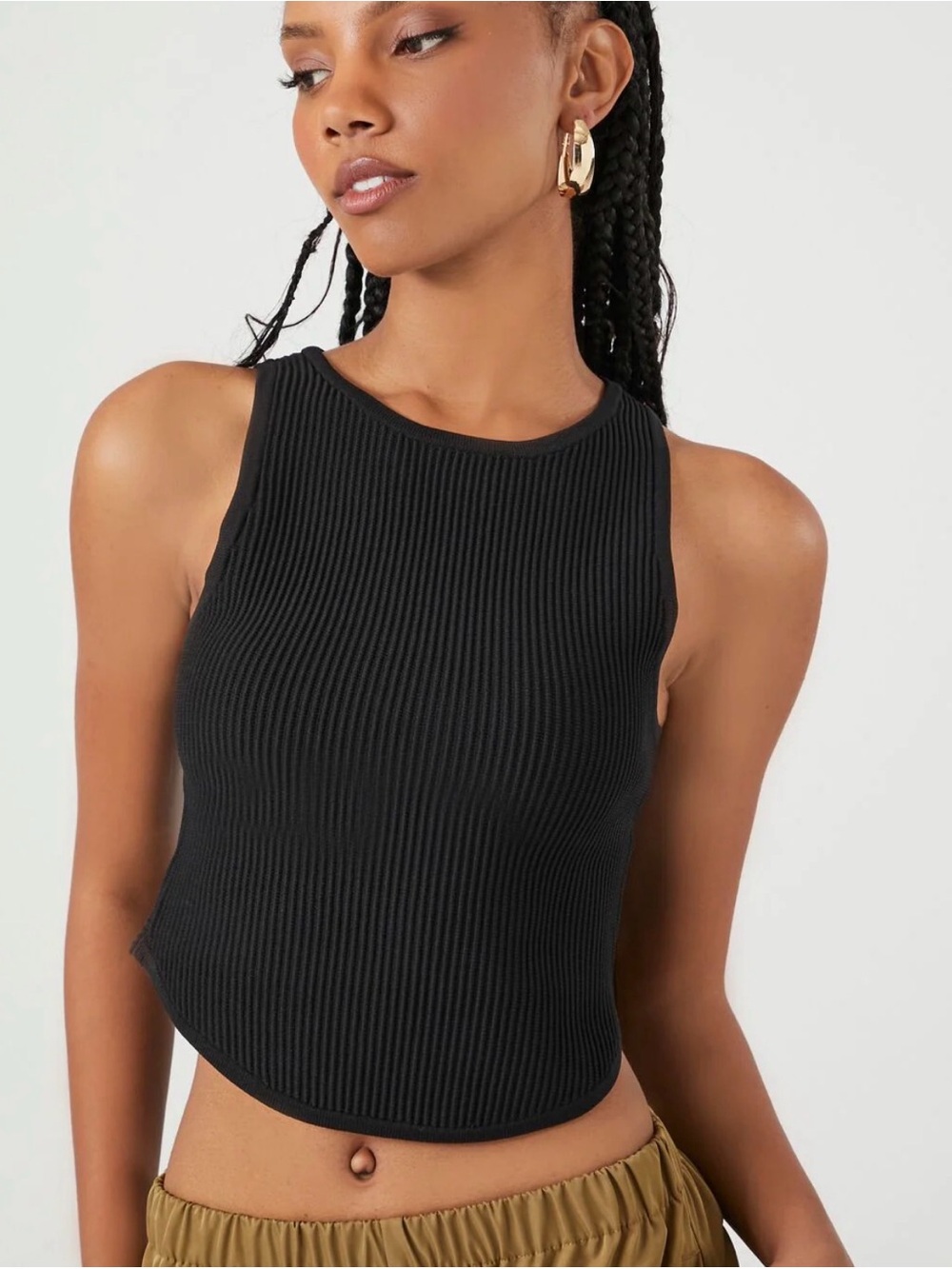 Forever 21 Black Ribbed High-Neck Crop Tank